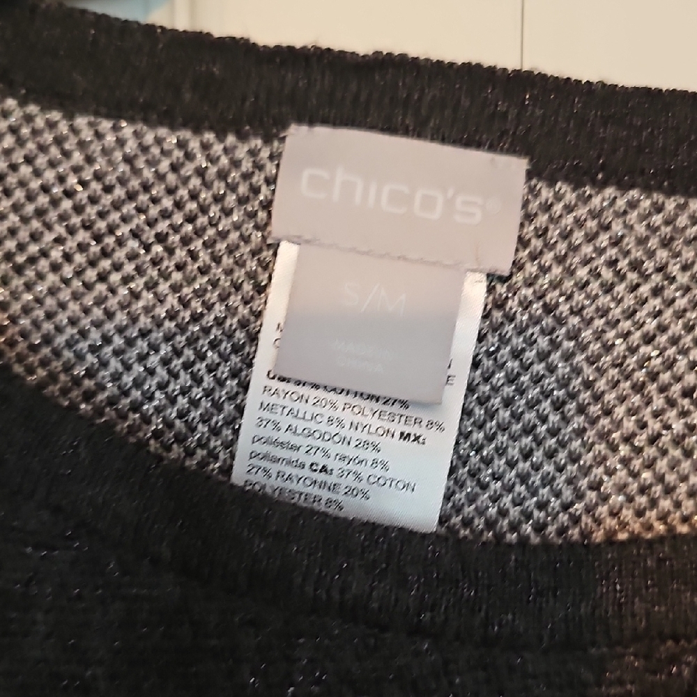 Chico's Black and Gray Long Sleeve Oversized Blouse - Picture 2 of 3